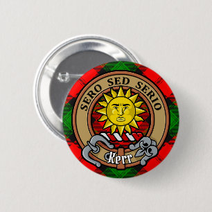 Clan Kerr Wapen over Tartan Ronde Button 5,7 Cm