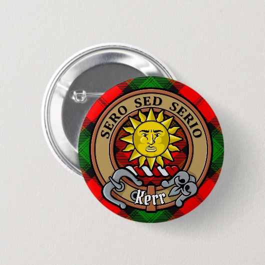 Clan Kerr Wapen over Tartan Ronde Button 5,7 Cm (Voorkant /achterkant)