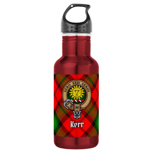 Clan Kerr Wapen over Tartan Waterfles (Voorkant)