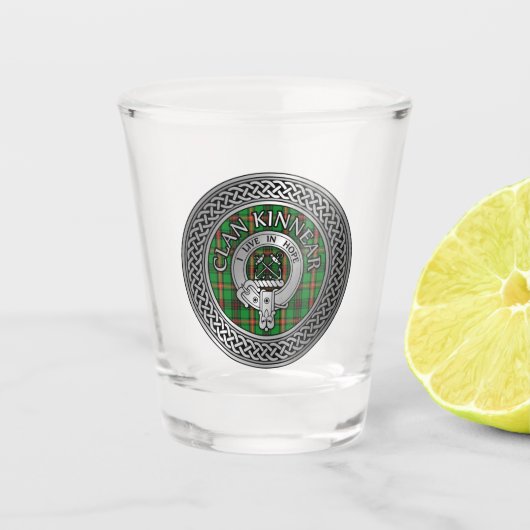 Clan Kinnear Crest & Tartan Knot Shot Glas (Voorkant)
