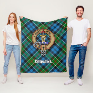 Clan Kirkpatrick Crest over Tartan Fleece Deken