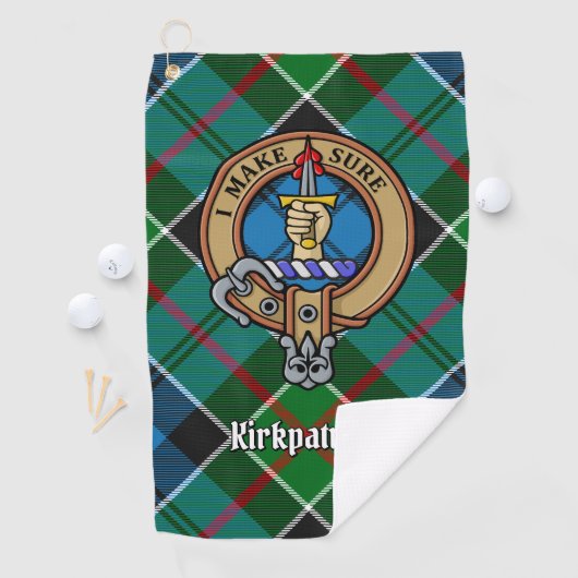 Clan Kirkpatrick Crest over Tartan Golfhanddoek (Insitu)