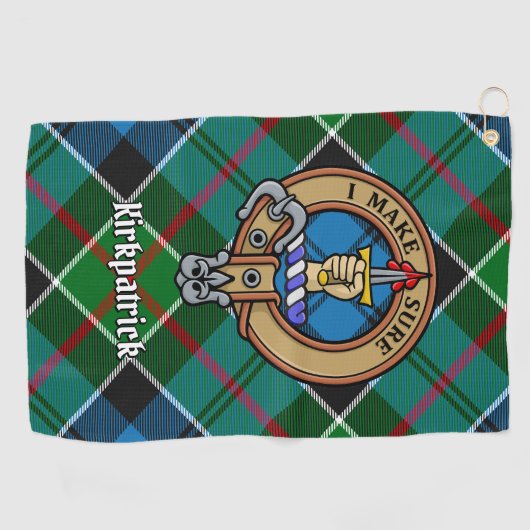 Clan Kirkpatrick Crest over Tartan Golfhanddoek (Horizontaal)