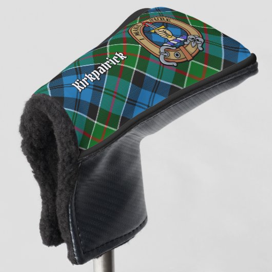 Clan Kirkpatrick Crest over Tartan Golfheadcover (3/4 voorkant)