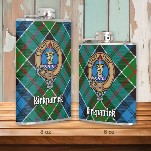 Clan Kirkpatrick Crest over Tartan Heupfles