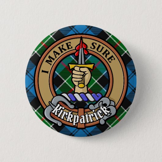 Clan Kirkpatrick Crest over Tartan Ronde Button 5,7 Cm (Voorkant)