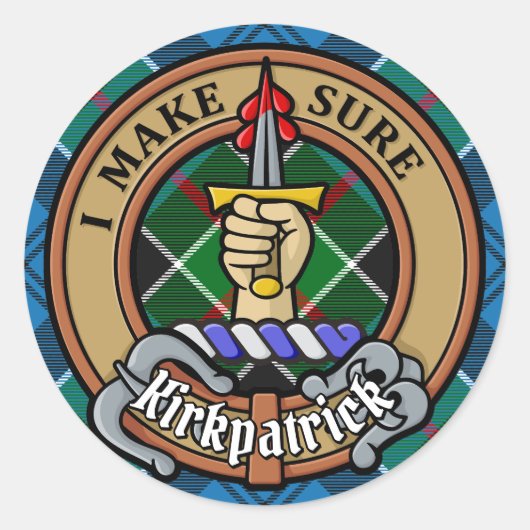 Clan Kirkpatrick Crest over Tartan Ronde Sticker (Voorkant)