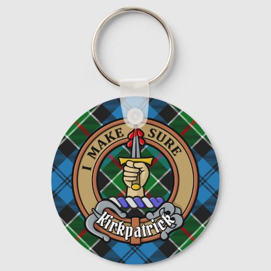 Clan Kirkpatrick Crest over Tartan Sleutelhanger (Voorkant)