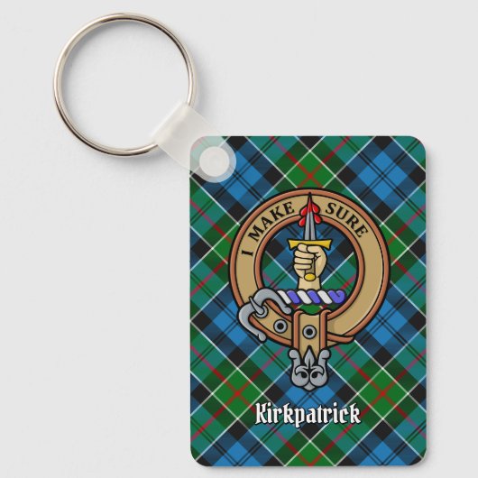 Clan Kirkpatrick Crest over Tartan Sleutelhanger (Voorkant)