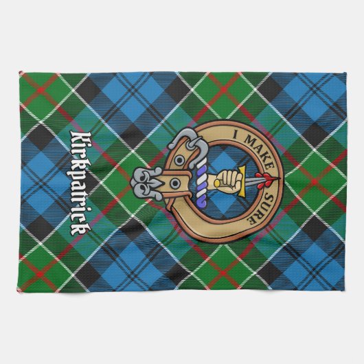 Clan Kirkpatrick Crest over Tartan Theedoek (Horizontaal)