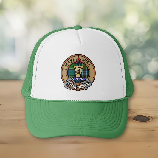 Clan Kirkpatrick Crest over Tartan Trucker Pet