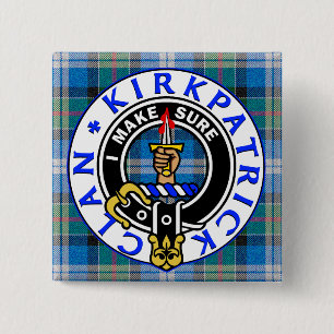 CLAN KIRKPATRICK WAPEN op TARTAN PLEIN Vierkante Button 5,1 Cm