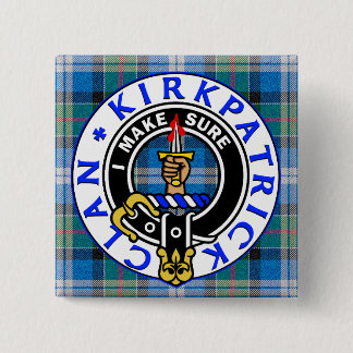 CLAN KIRKPATRICK WAPEN op TARTAN PLEIN Vierkante Button 5,1 Cm