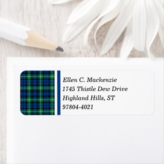 Clan Lamont Bright Blue en Green Scottish Tartan Etiket (Insitu)