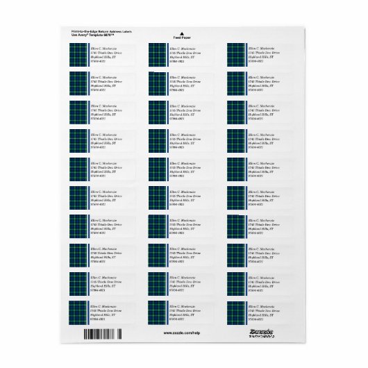 Clan Lamont Bright Blue en Green Scottish Tartan Etiket (Full Sheet)