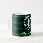 Clan Lamont Crest Badge en Tartan Koffiemok (Voorkant links)
