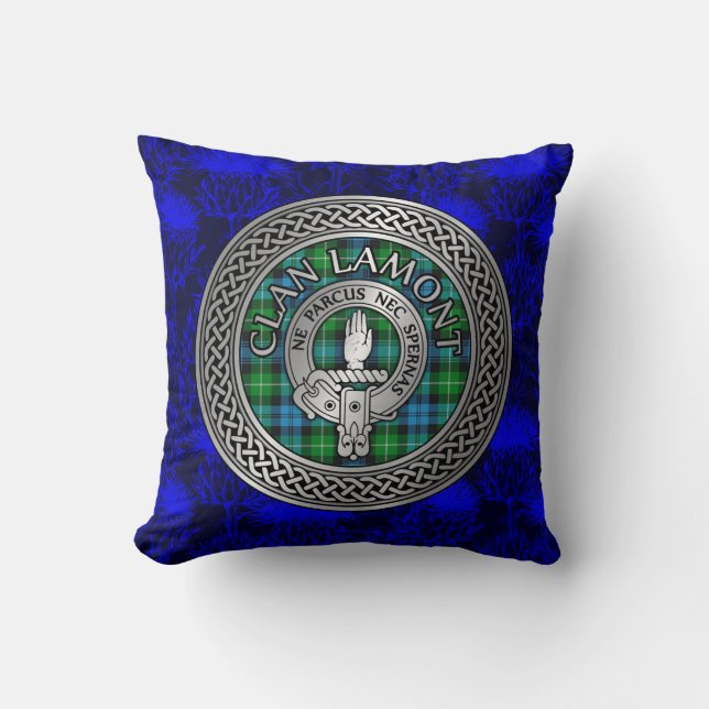 Clan Lamont Crest & Tartan Knot Kussen (Voorkant)