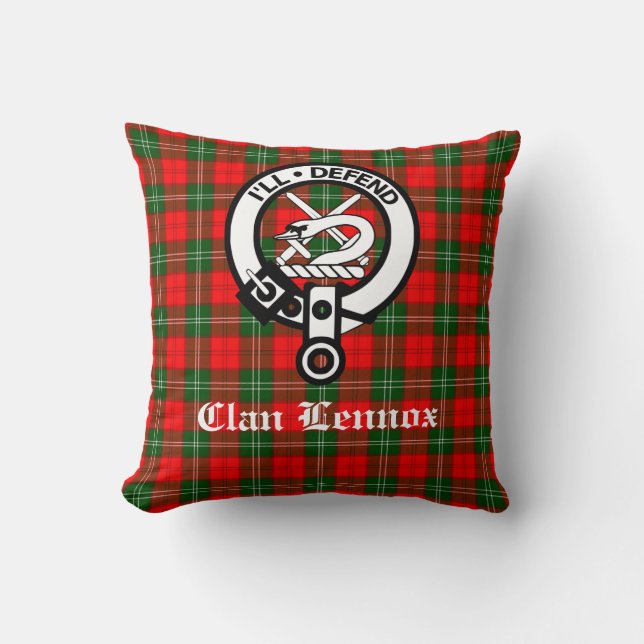 Clan Lennox Crest Badge & Tartan Kussen (Voorkant)