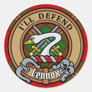 Clan Lennox Crest over Tartan Ronde Sticker