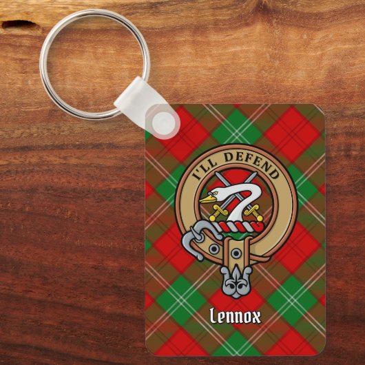 Clan Lennox Crest over Tartan Sleutelhanger (Voorkant)