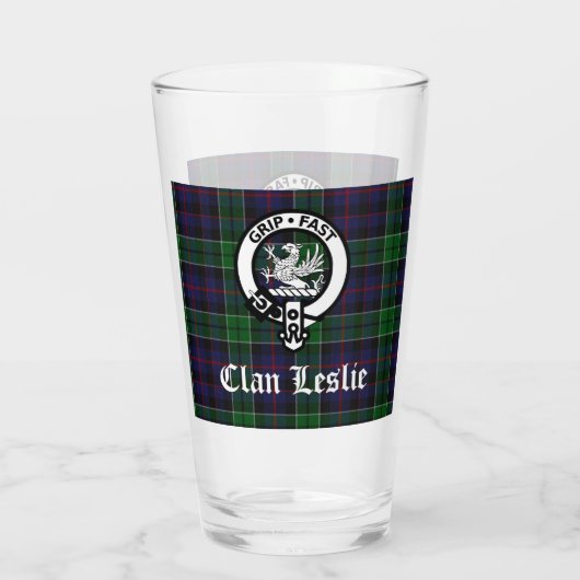 Clan Leslie Crest Badge en Tartan Glas (Achterkant)