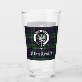 Clan Leslie Crest Badge en Tartan Glas (Voorkant)