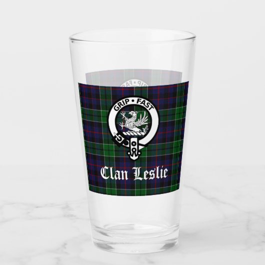 Clan Leslie Crest Badge en Tartan Glas (Voorkant)