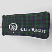 Clan Leslie Crest Badge en Tartan Golfheadcover (Voorkant)