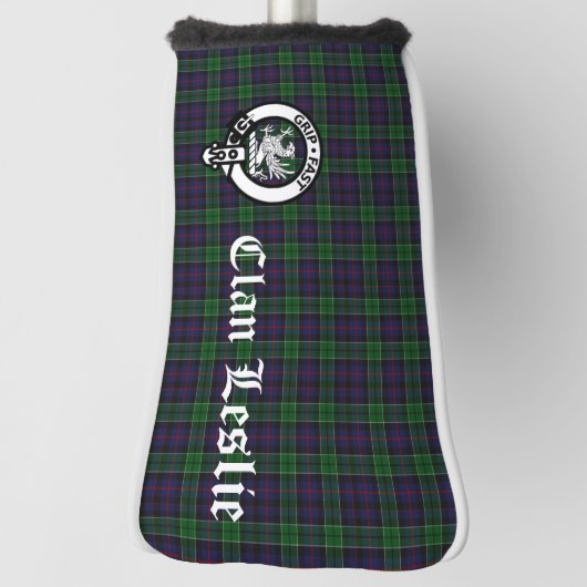 Clan Leslie Crest Badge en Tartan Golfheadcover (Draai 90)