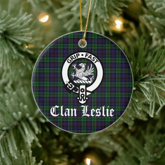 Clan Leslie Crest Badge en Tartan Keramisch Ornament (Boom)