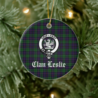 Clan Leslie Crest Badge en Tartan Keramisch Ornament