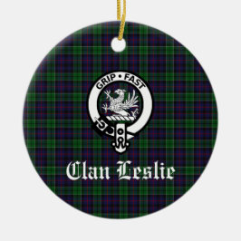 Clan Leslie Crest Badge en Tartan  Keramisch Ornament
