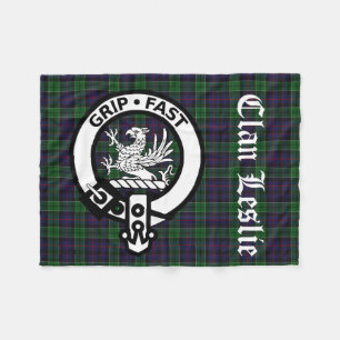 Clan Leslie Crest Badge & Tartan Fleece Deken