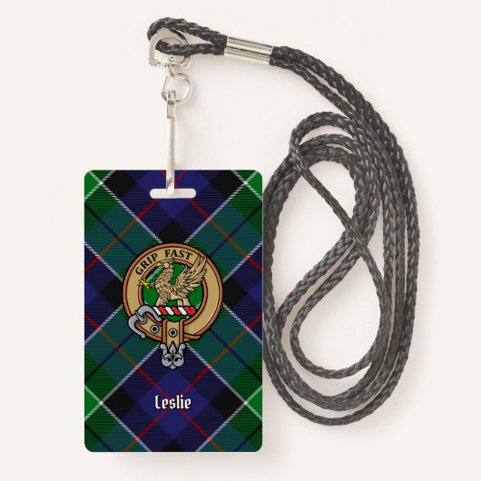 Clan Leslie Crest over de jacht op Tartan Badge (Voorkant met draagriem)
