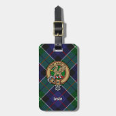 Clan Leslie Crest over de jacht op Tartan Bagagelabel (Voorkant verticaal)