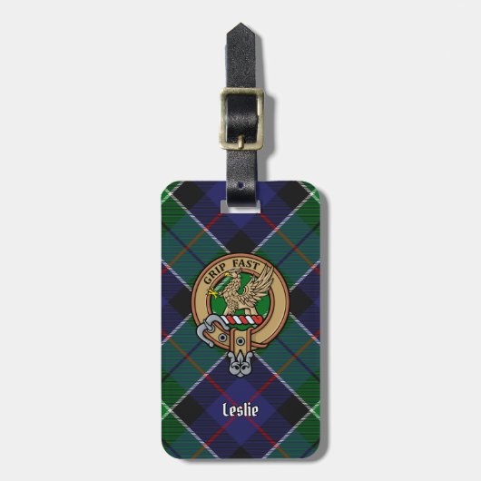 Clan Leslie Crest over de jacht op Tartan Bagagelabel (Voorkant verticaal)