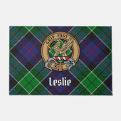 Clan Leslie Crest over de jacht op Tartan Deurmat (Voorkant)