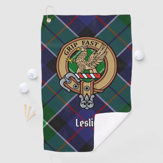 Clan Leslie Crest over de jacht op Tartan Golfhanddoek (Insitu)