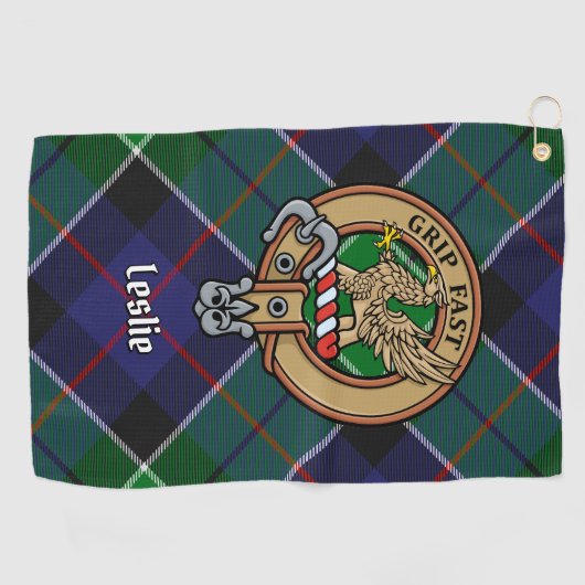 Clan Leslie Crest over de jacht op Tartan Golfhanddoek (Horizontaal)