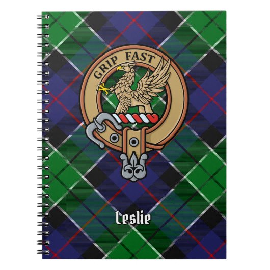 Clan Leslie Crest over de jacht op Tartan Notitieboek (Voorkant)