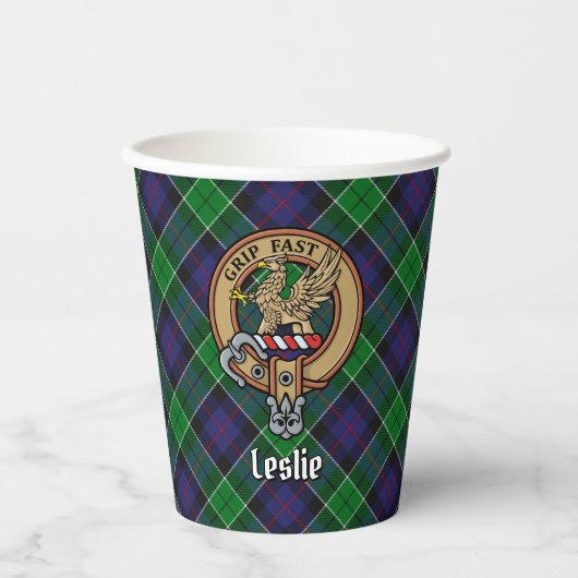 Clan Leslie Crest over de jacht op Tartan Papieren Bekers (Voorkant)