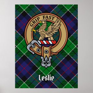Clan Leslie Crest over de jacht op Tartan Poster