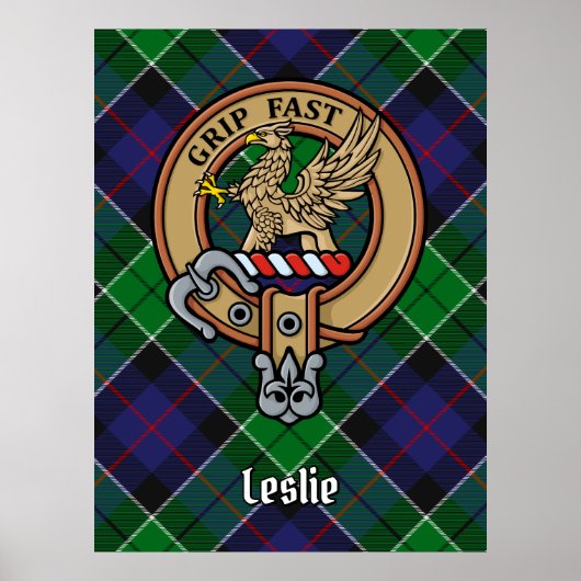 Clan Leslie Crest over de jacht op Tartan Poster (Voorkant)