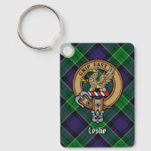 Clan Leslie Crest over de jacht op Tartan Sleutelhanger (Voorkant)