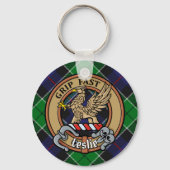 Clan Leslie Crest over de jacht op Tartan Sleutelhanger (Voorkant)