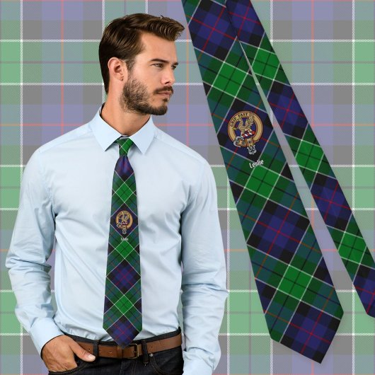 Clan Leslie Crest over de jacht op Tartan Stropdas
