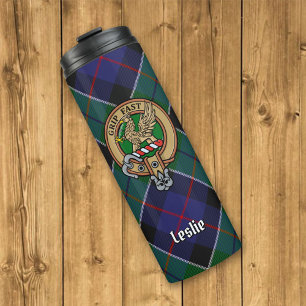 Clan Leslie Crest over de jacht op Tartan Thermosbeker