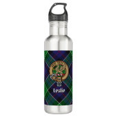 Clan Leslie Crest over de jacht op Tartan Waterfles (Voorkant)
