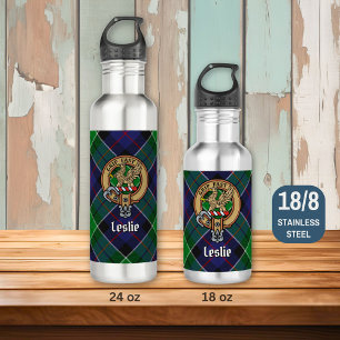 Clan Leslie Crest over de jacht op Tartan Waterfles