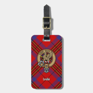 Clan Leslie Crest over Red Tartan Bagagelabel